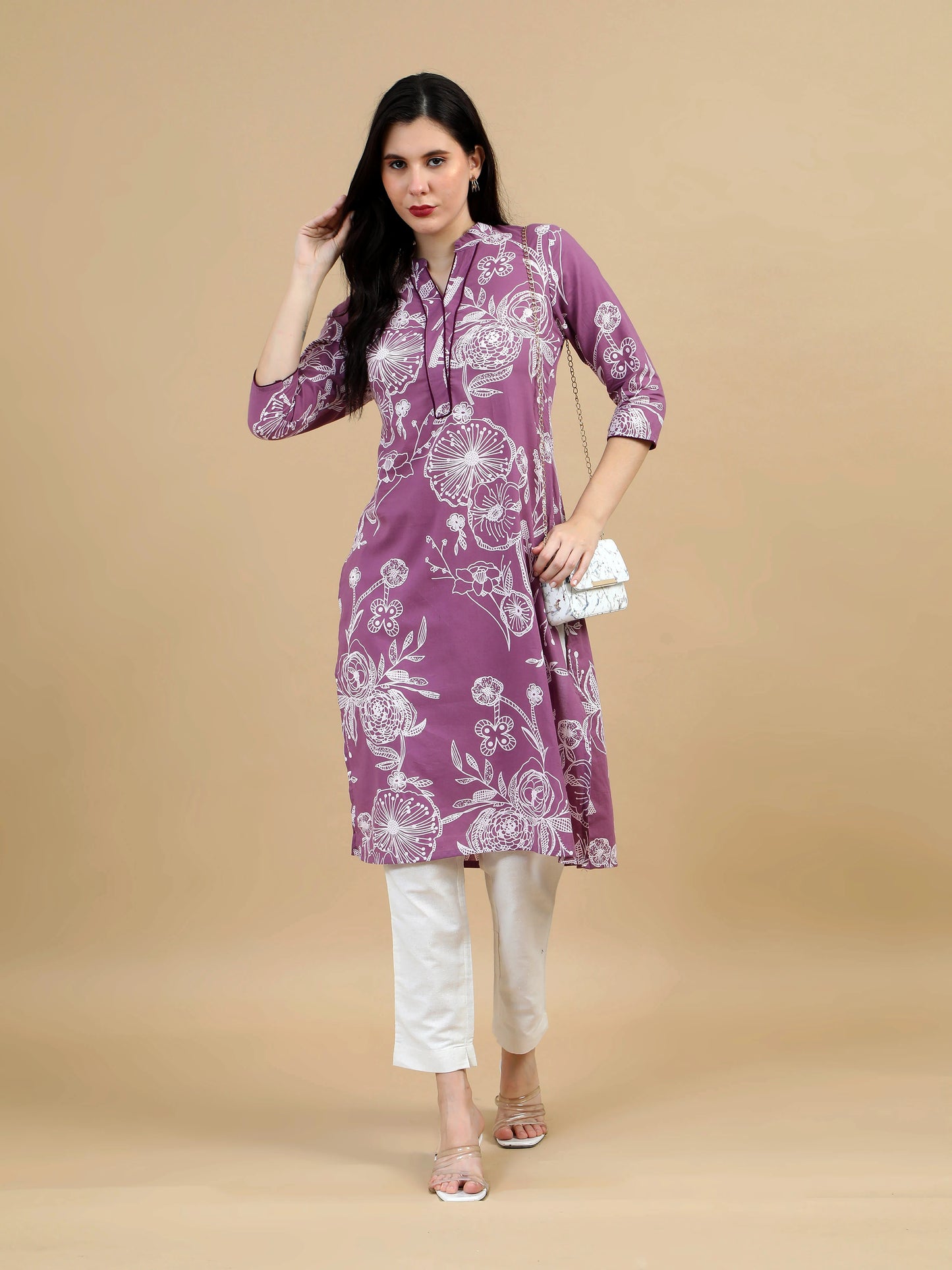 Aaujo violet floral cotton kurti