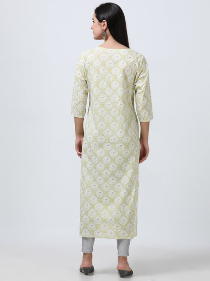 Close-up of the foil print on the Pastel Foil Print Cotton Kurti, highlighting the subtle sheen and intricate detailing.