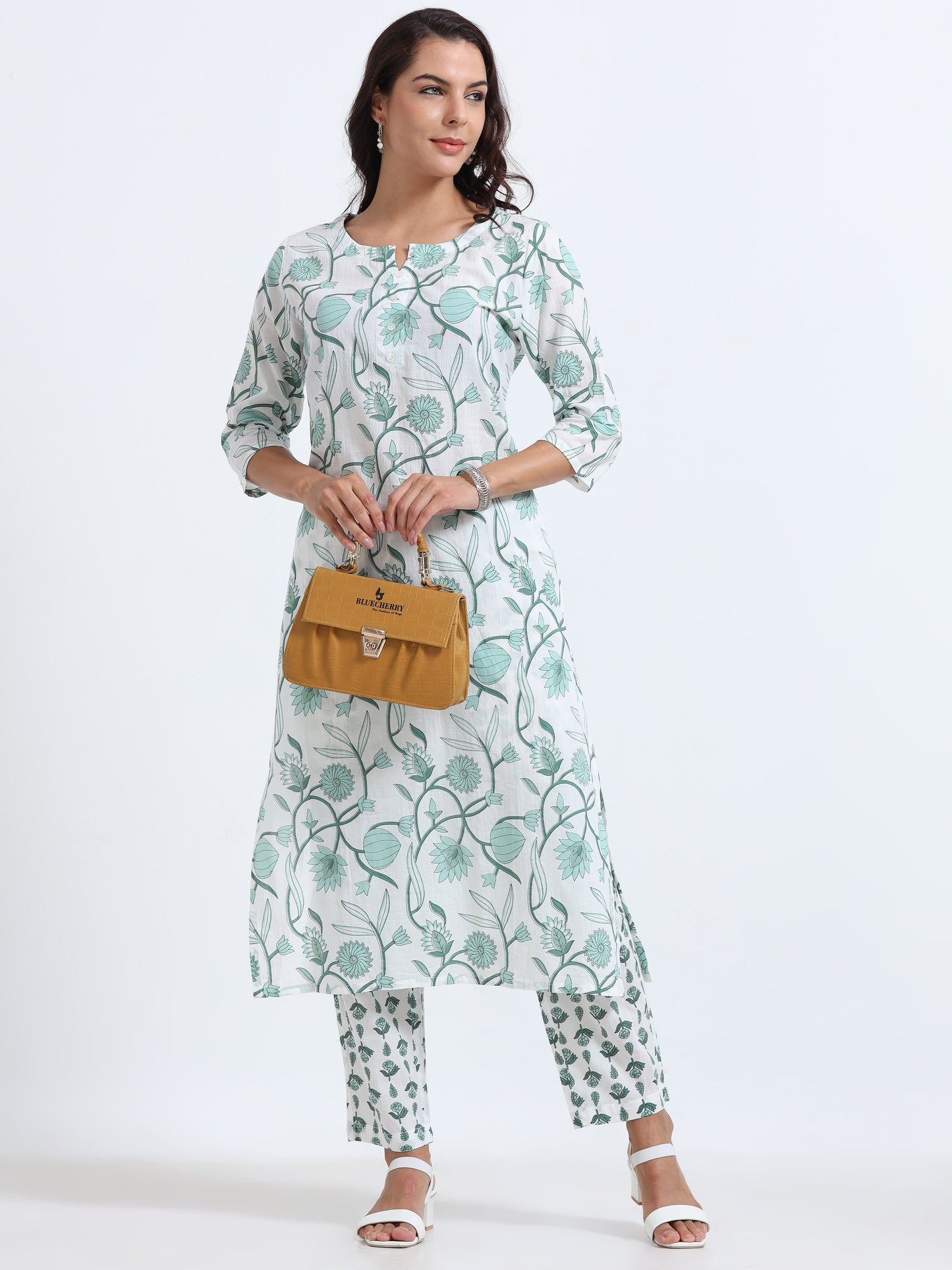 Elegant Cyan Floral Kurti Set, ideal for adding a pop of color and style to any wardrobe.