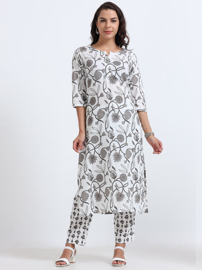 Aaujo | Grey Floral Elegance Kurti Set