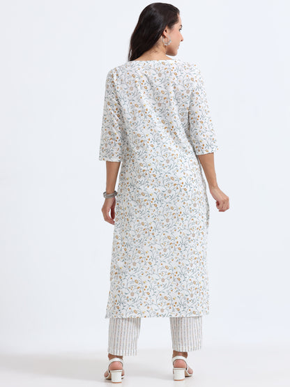 Bloom Floral Kurti Set displayed with matching dupatta, perfect for festive and casual wear.