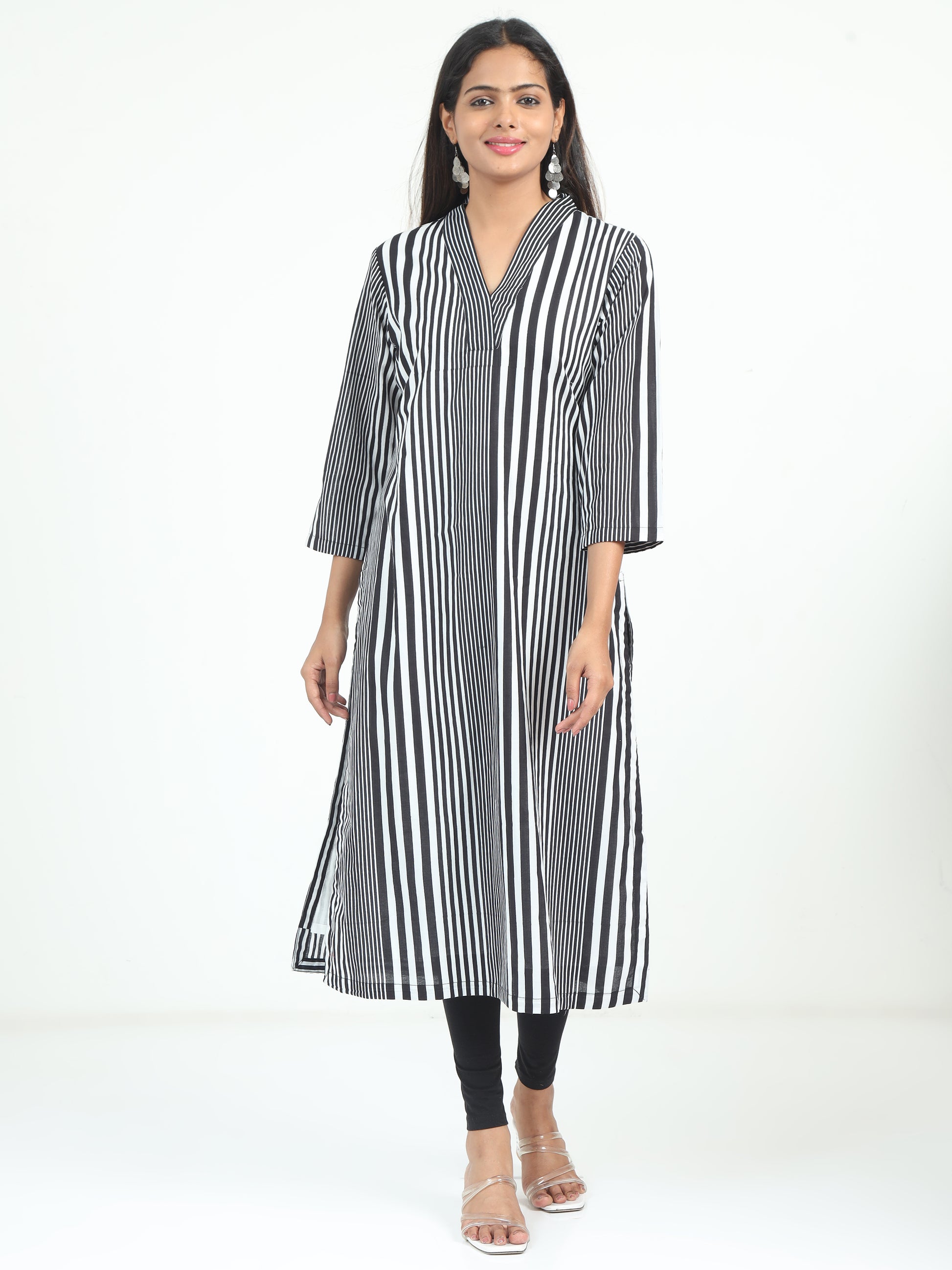 Black & White Striped Cotton Kurti