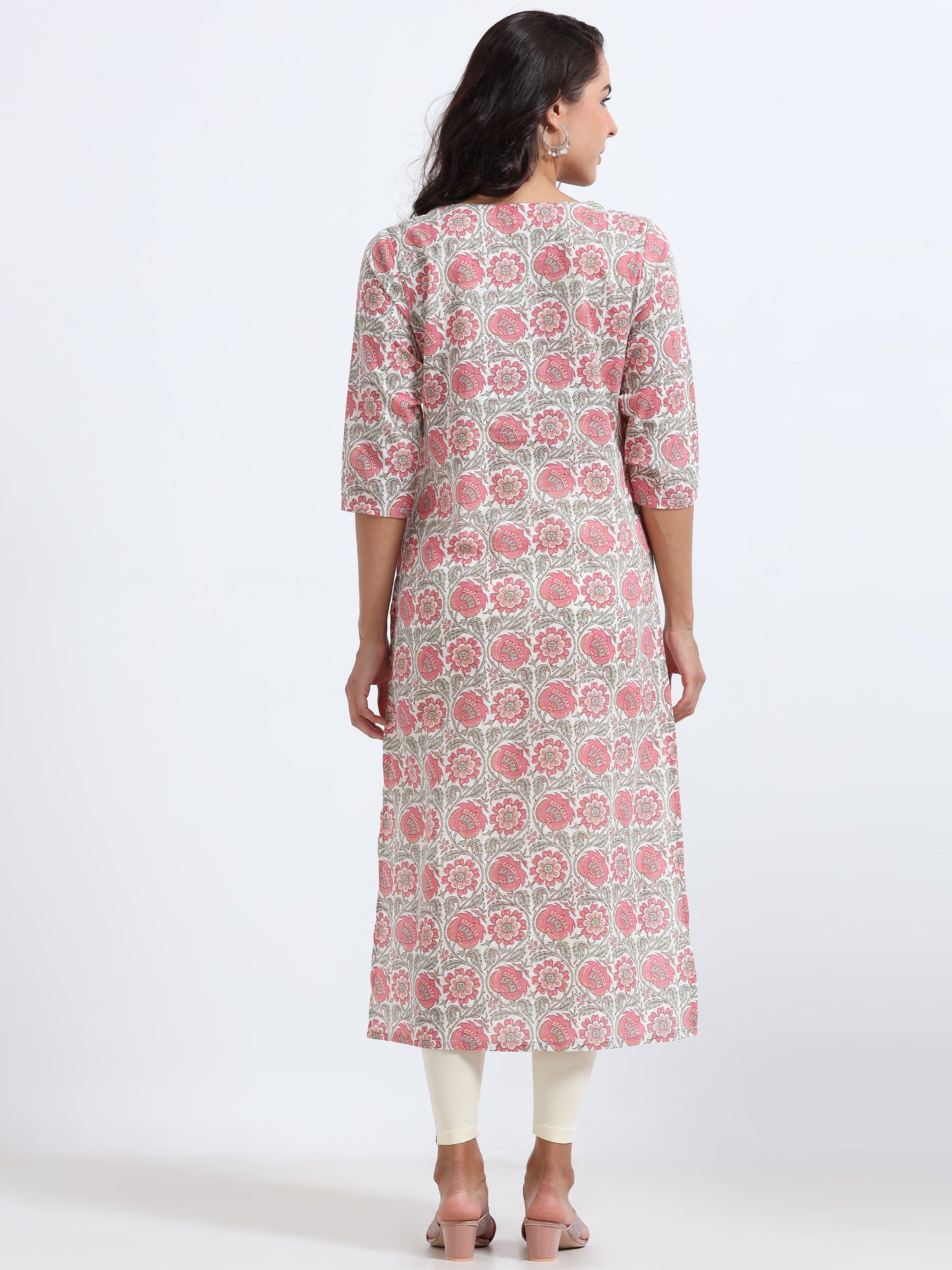 Full view of Blushing Pink Floral Kurti, perfect for casual and festive occasions.