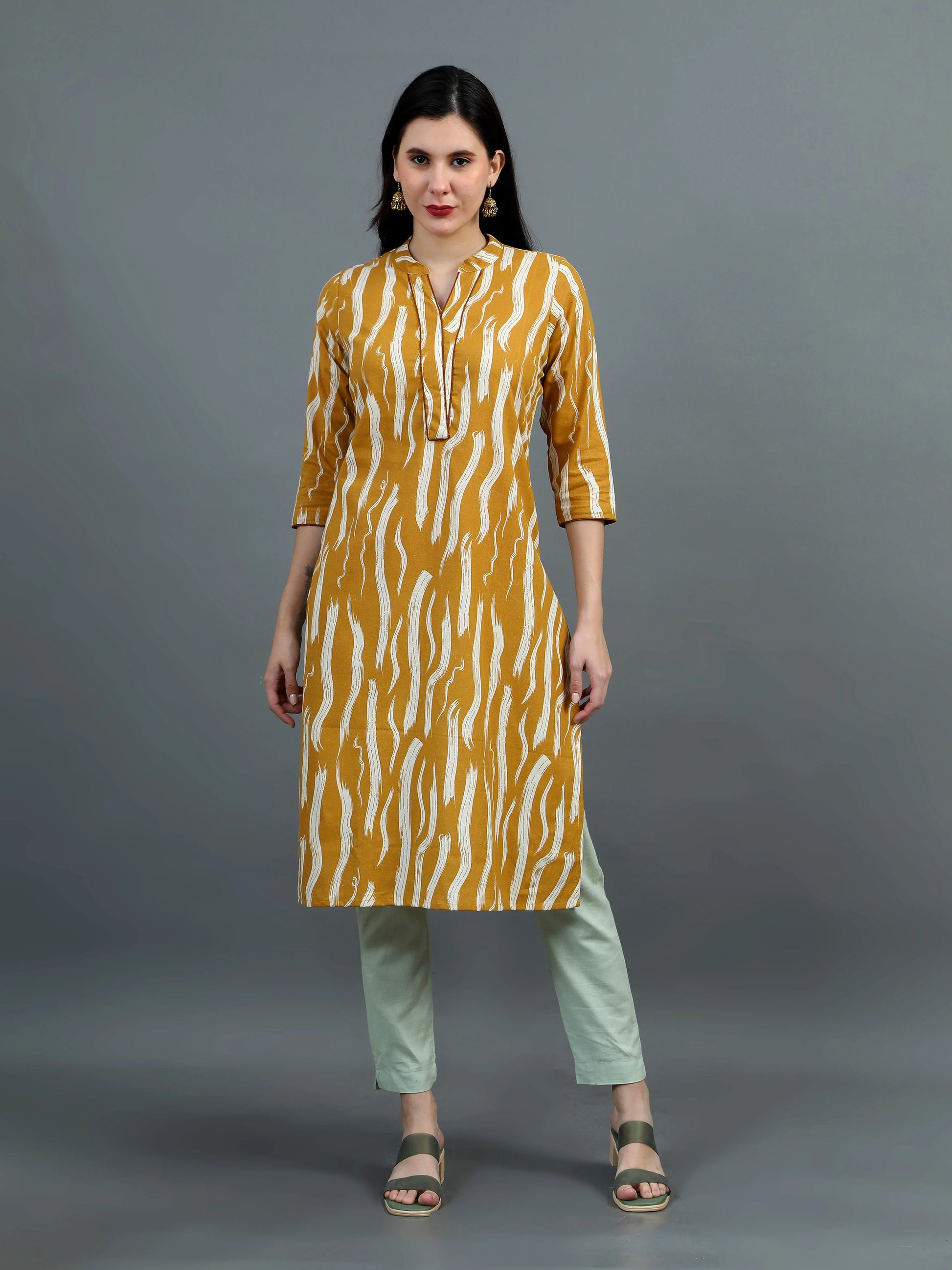 Aaujo Mustard Linen Kurti