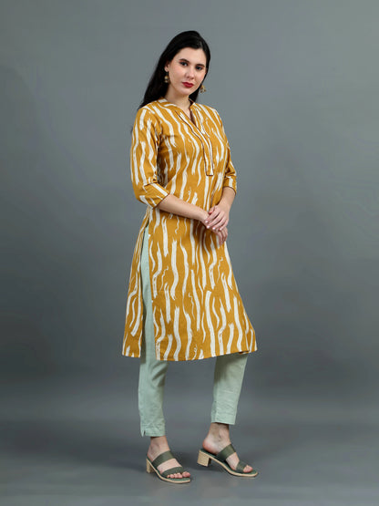 Aaujo Mustard Linen Kurti