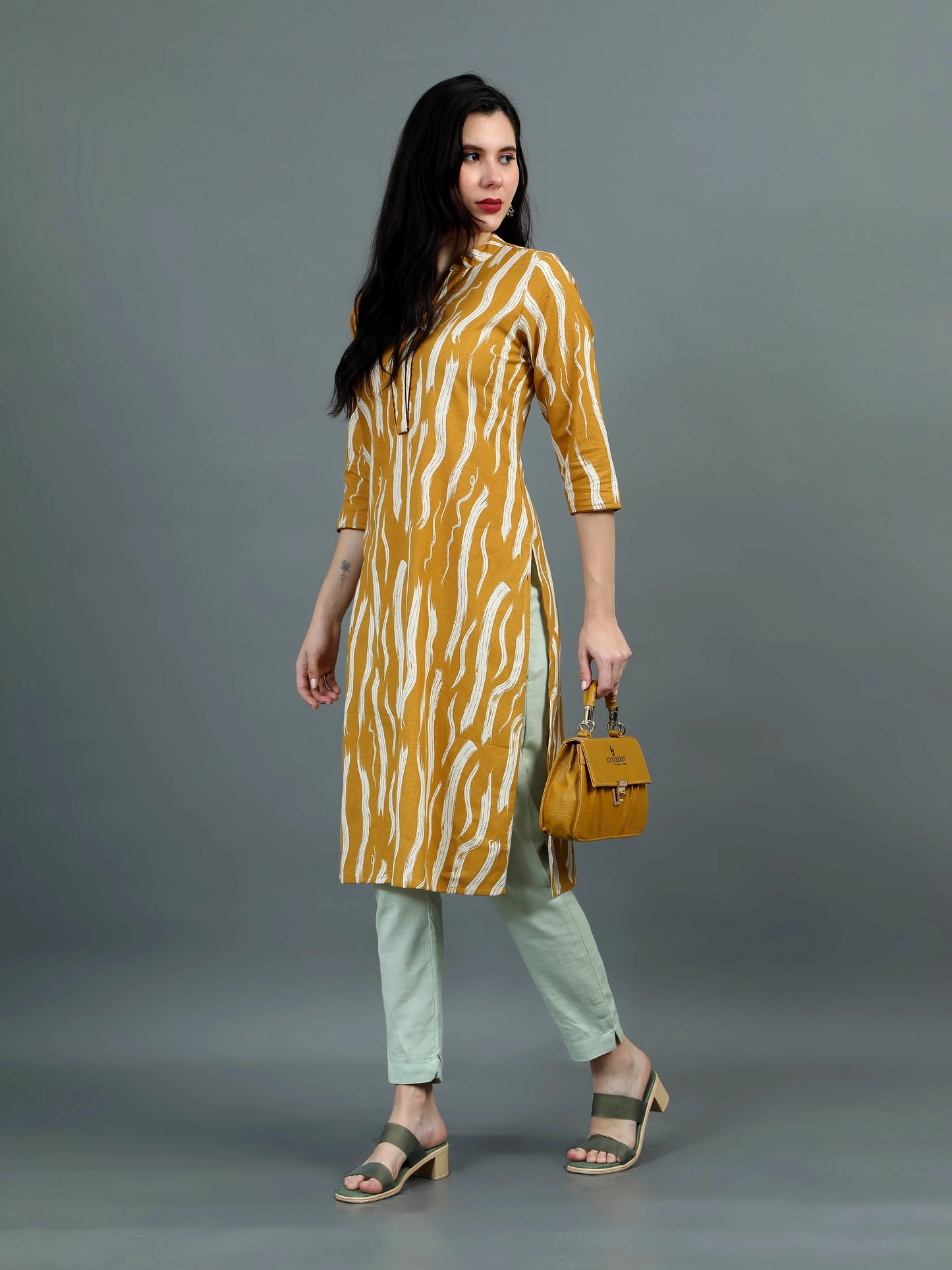 Aaujo Mustard Linen Kurti
