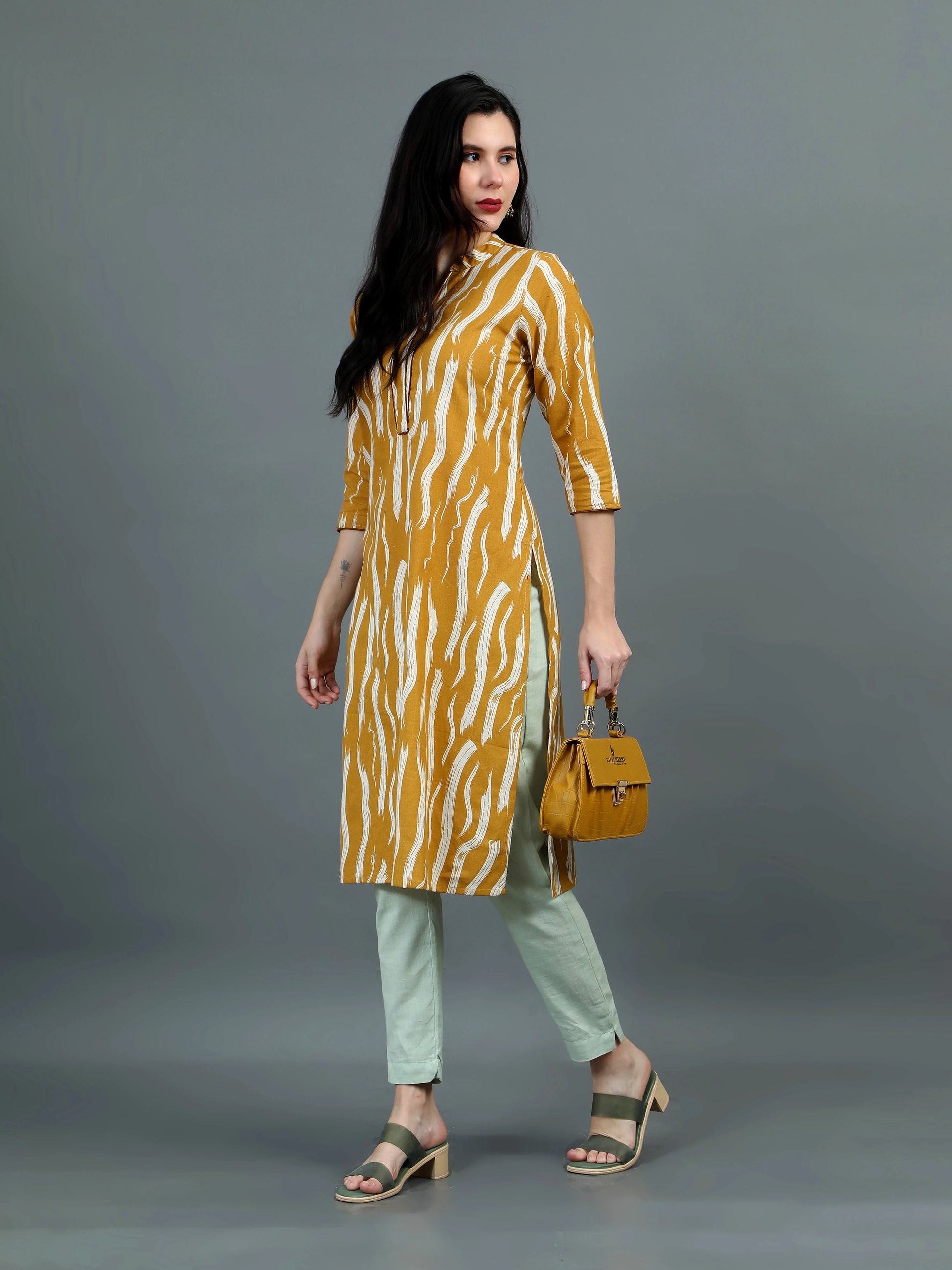 Aaujo Mustard Linen Kurti